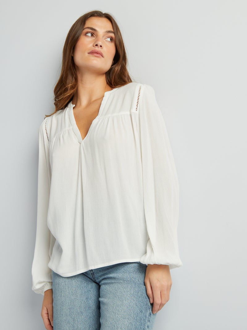 Blusa lisa com decote em V Branco - Kiabi