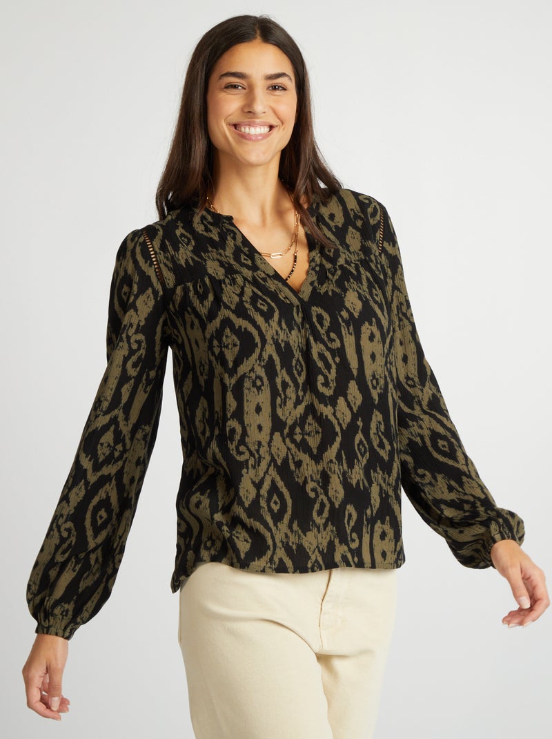 Blusa lisa com decote em V PRETO - Kiabi