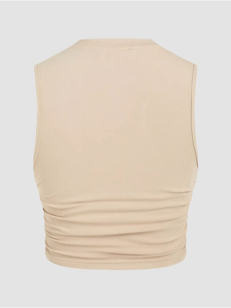 Blusa lisa com detalhes franzidos hiccup Bege natural - Kiabi