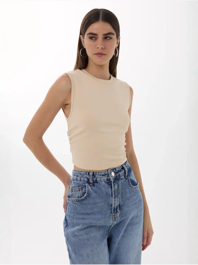 Blusa lisa com detalhes franzidos hiccup Bege natural - Kiabi