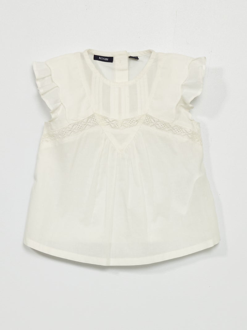 Blusa lisa de gola redonda Branco - Kiabi