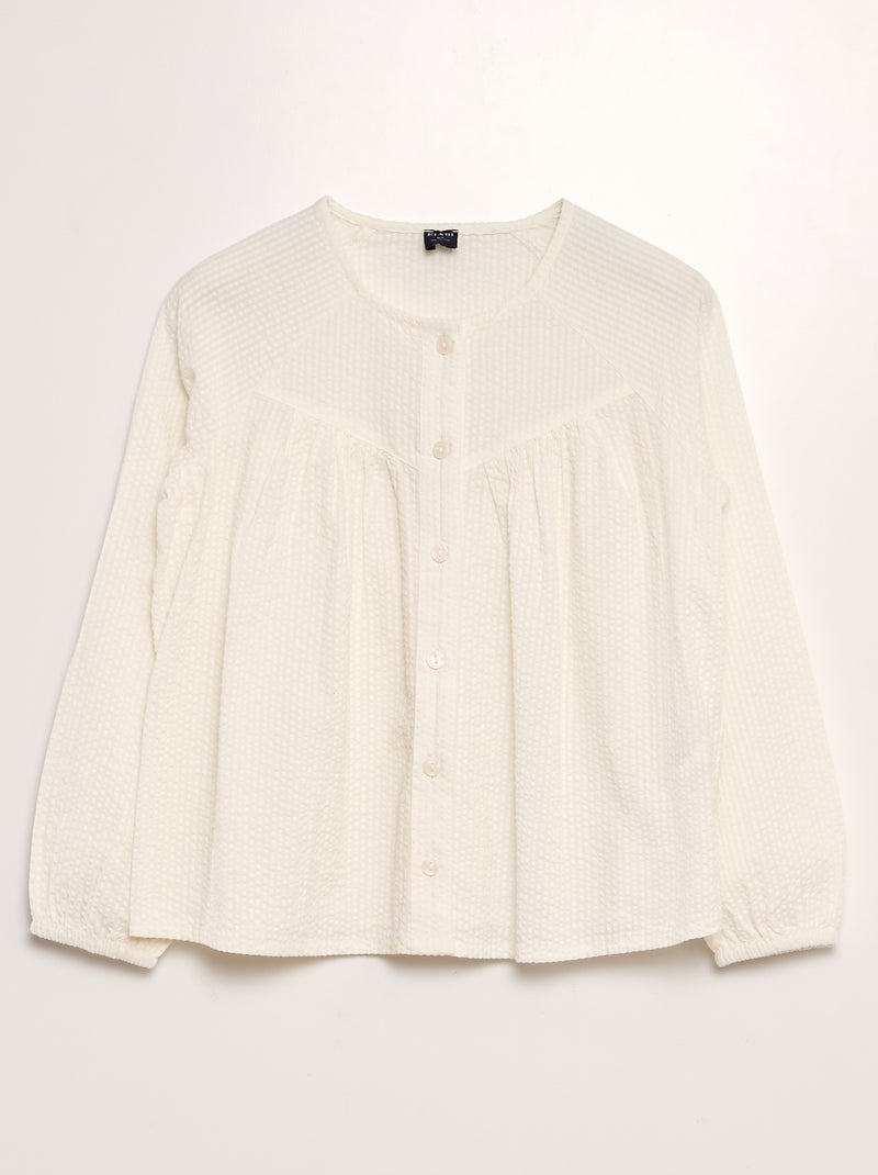 Blusa lisa de malha gofrada BRANCO - Kiabi