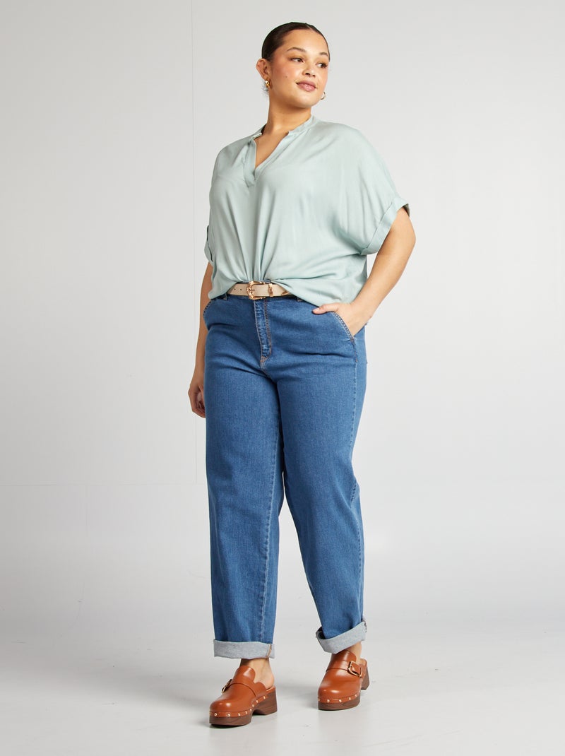 Blusa lisa de manga curta AZUL - Kiabi