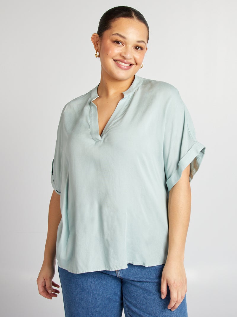 Blusa lisa de manga curta AZUL - Kiabi