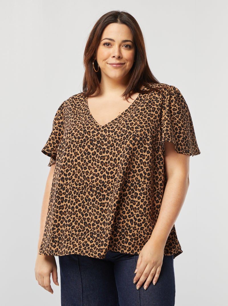 Blusa lisa de manga curta BEGE - Kiabi