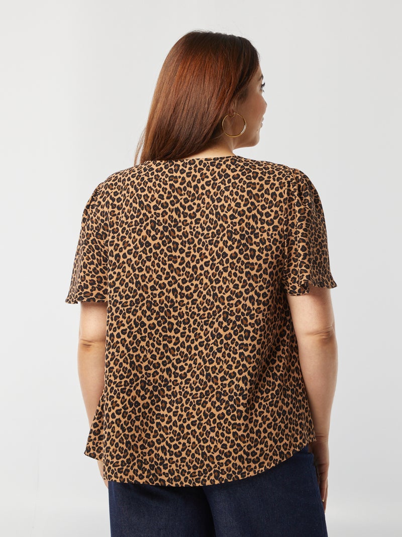 Blusa lisa de manga curta BEGE - Kiabi