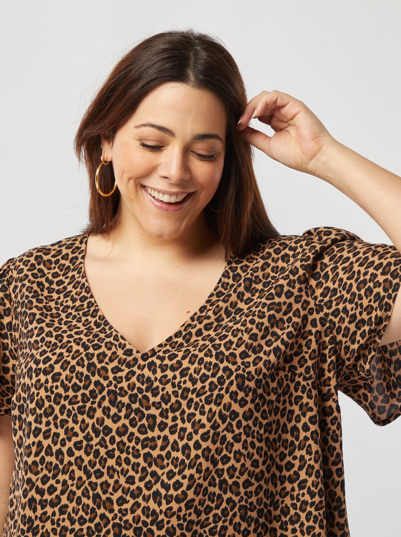 Blusa lisa de manga curta BEGE - Kiabi