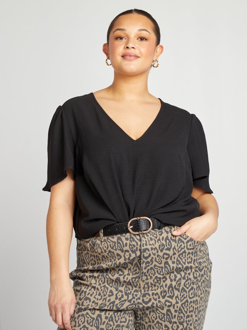 Blusa lisa de manga curta Preto - Kiabi
