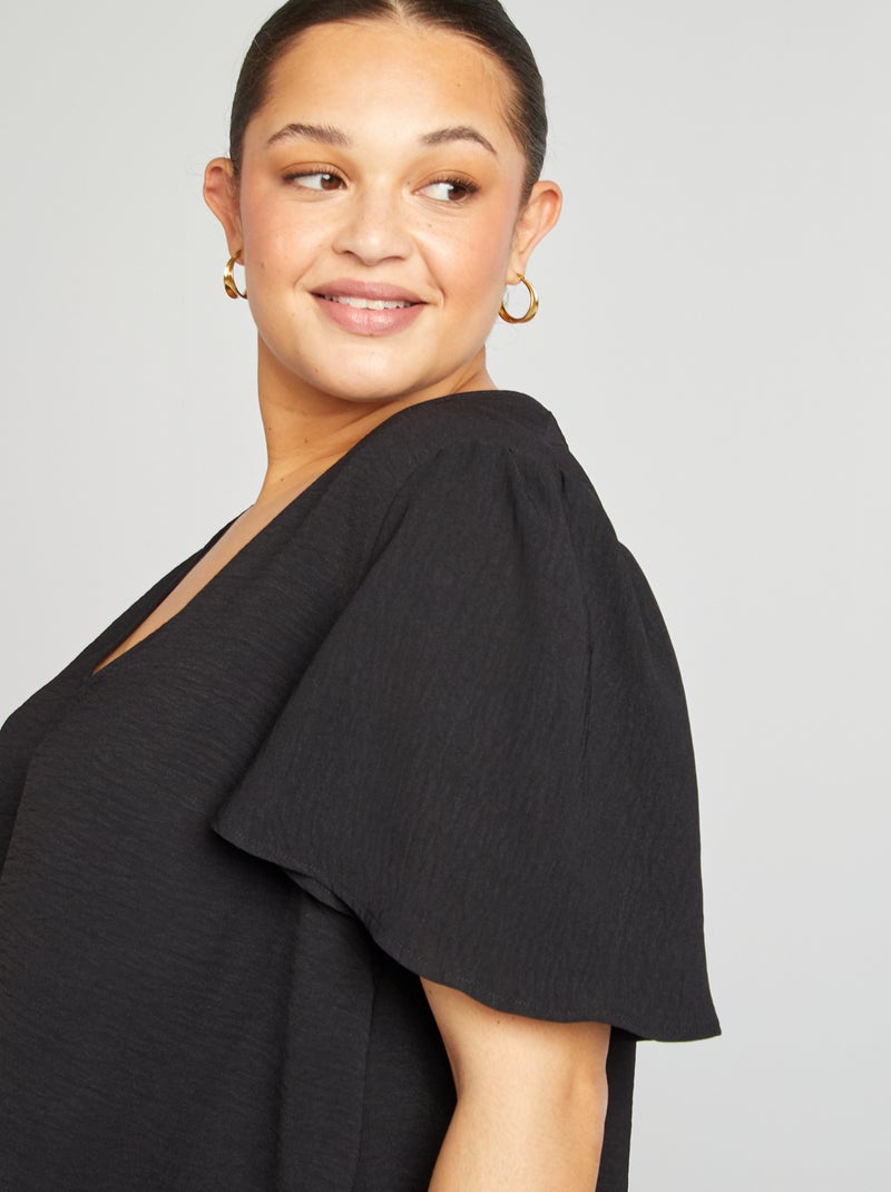 Blusa lisa de manga curta Preto - Kiabi