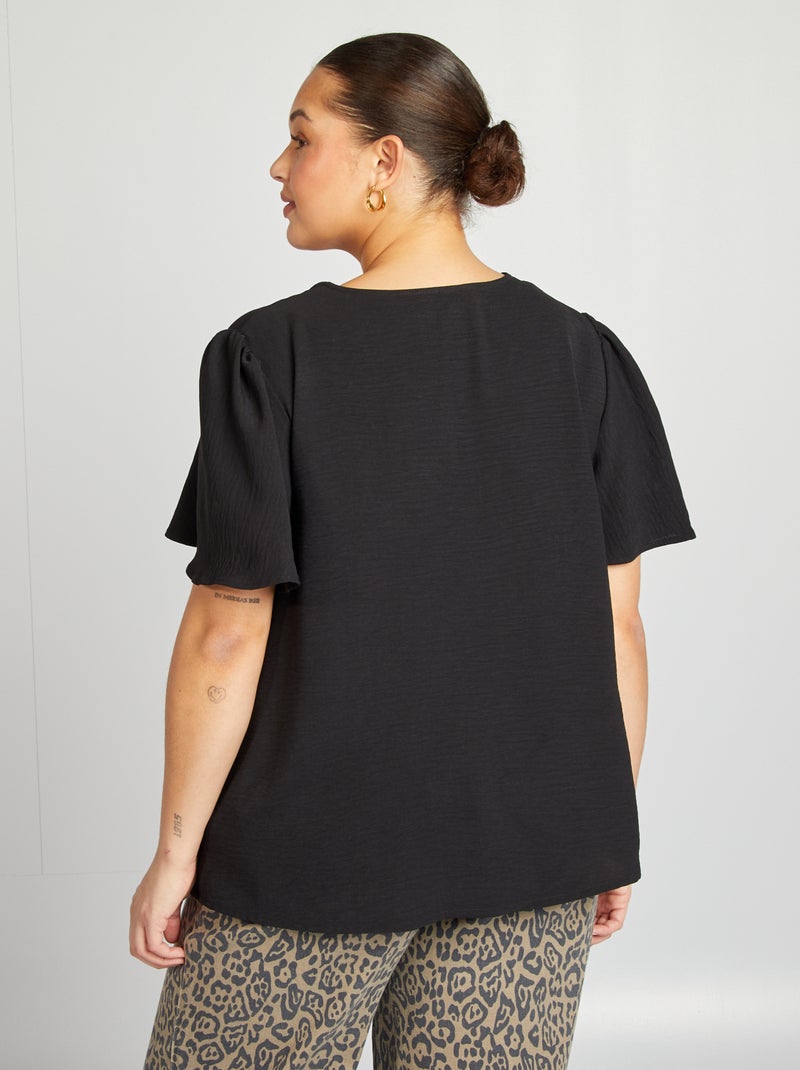 Blusa lisa de manga curta Preto - Kiabi