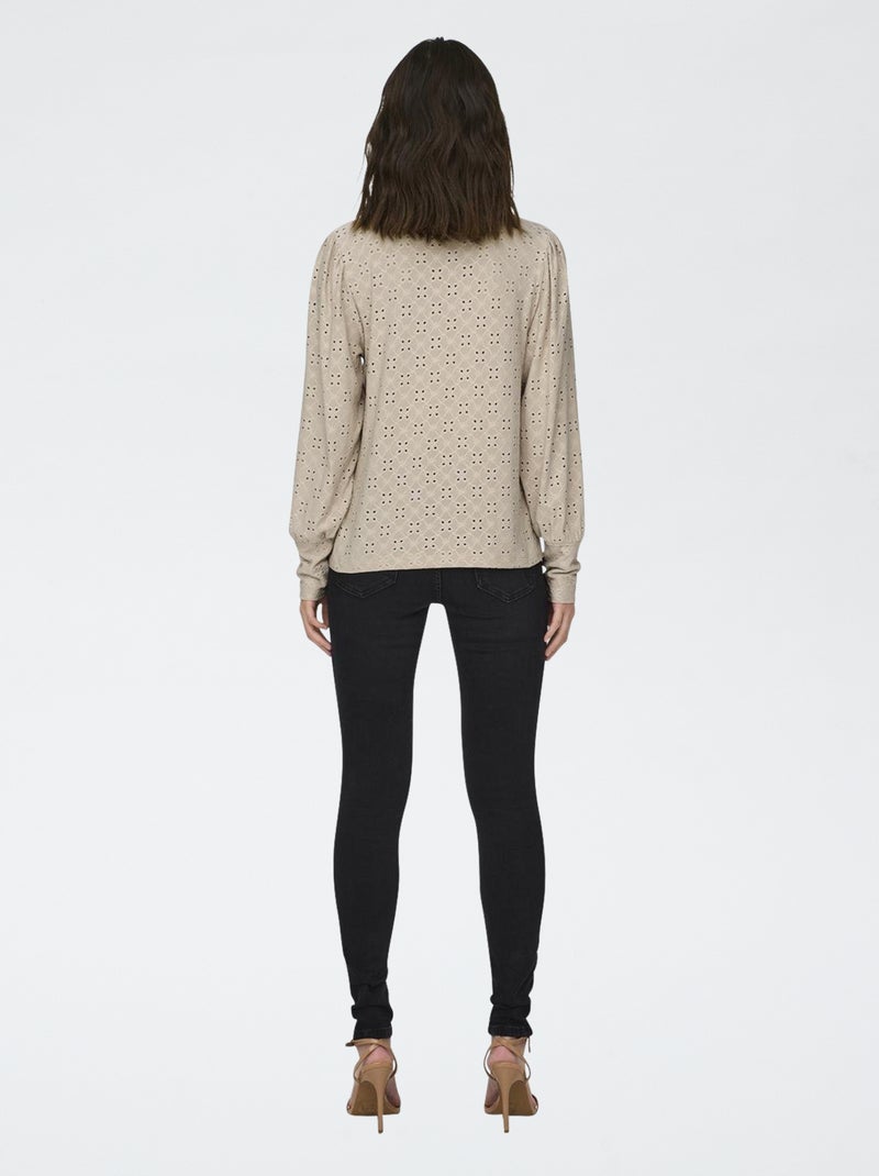Blusa lisa detalhada com renda Bege - Kiabi