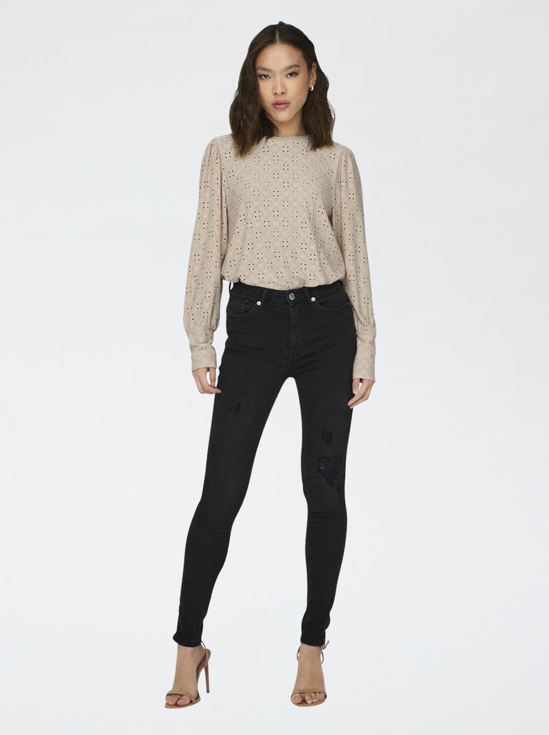 Blusa lisa detalhada com renda Bege - Kiabi
