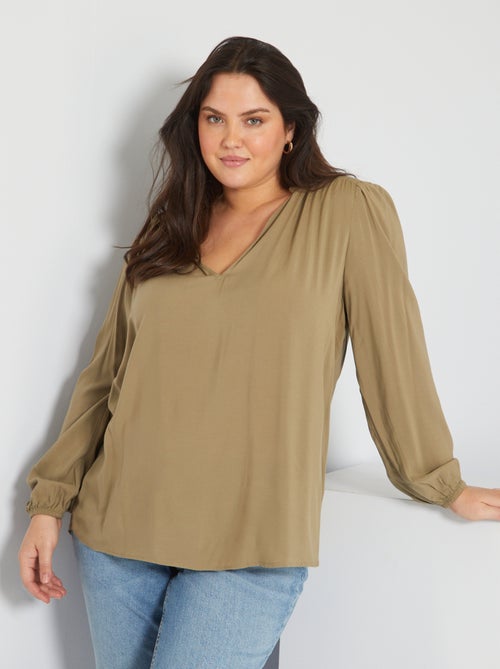 Blusa lisa e pormenores com folhos - Kiabi