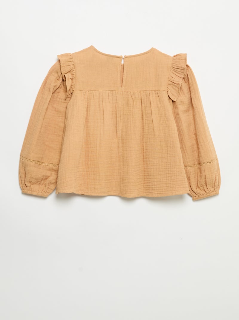 Blusa lisa em gaze de algodão Castanho - Kiabi