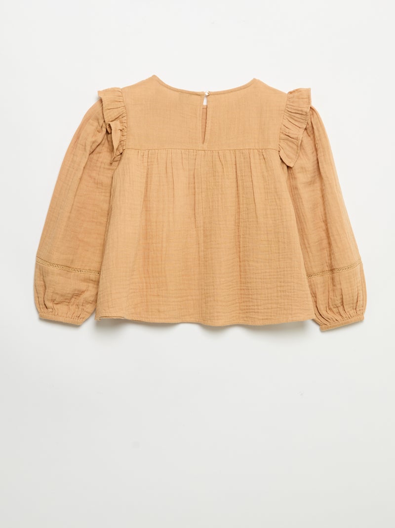 Blusa lisa em gaze de algodão Castanho - Kiabi