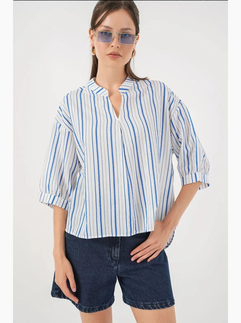 Blusa listrada decote em v bdart Azul-safira - Kiabi