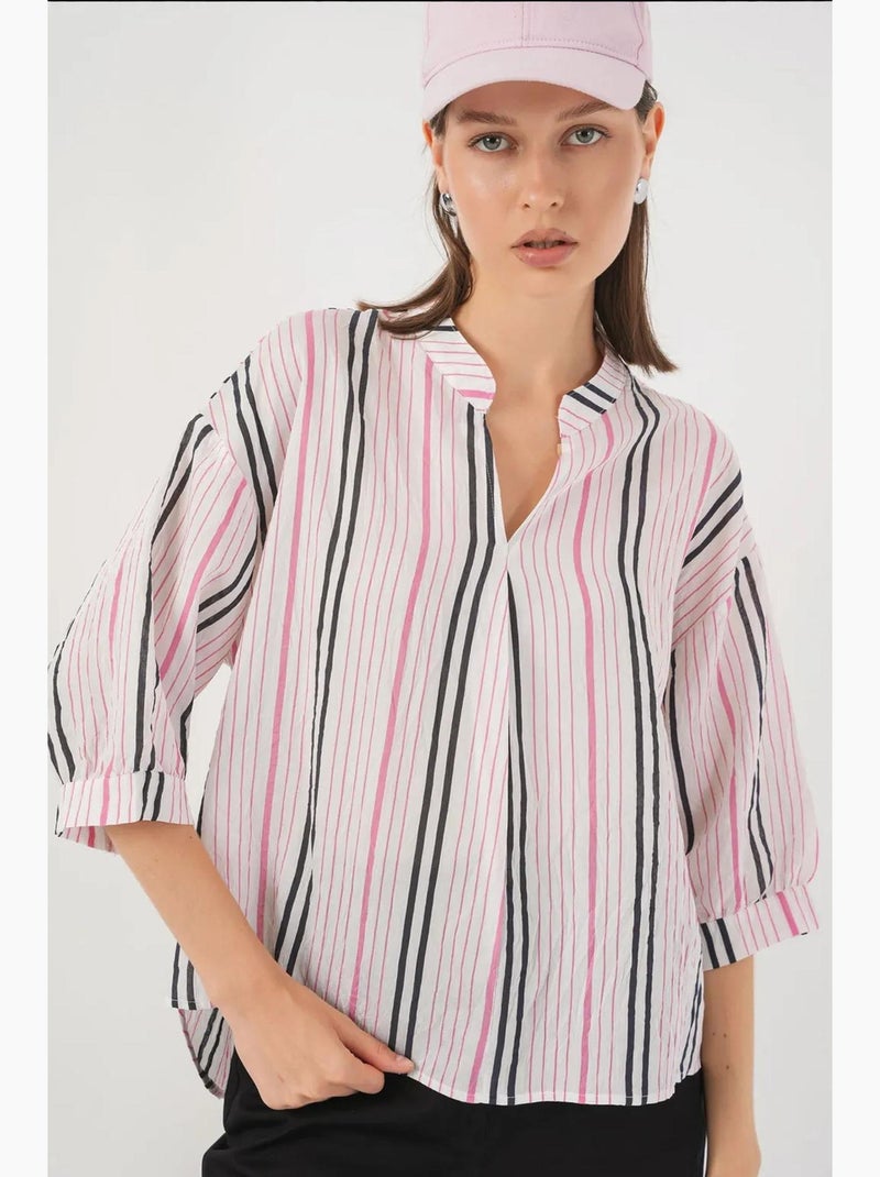 Blusa listrada decote em v bdart Rosa - Kiabi