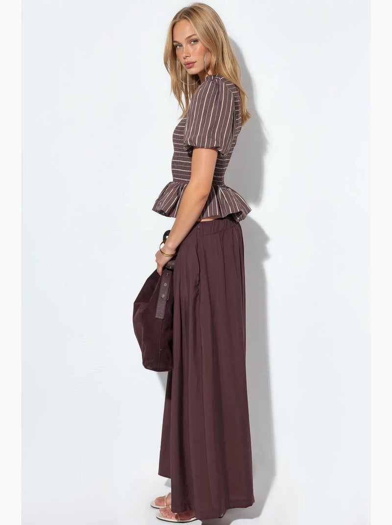 Blusa listrada texturizada com folho busem Castanho - Kiabi