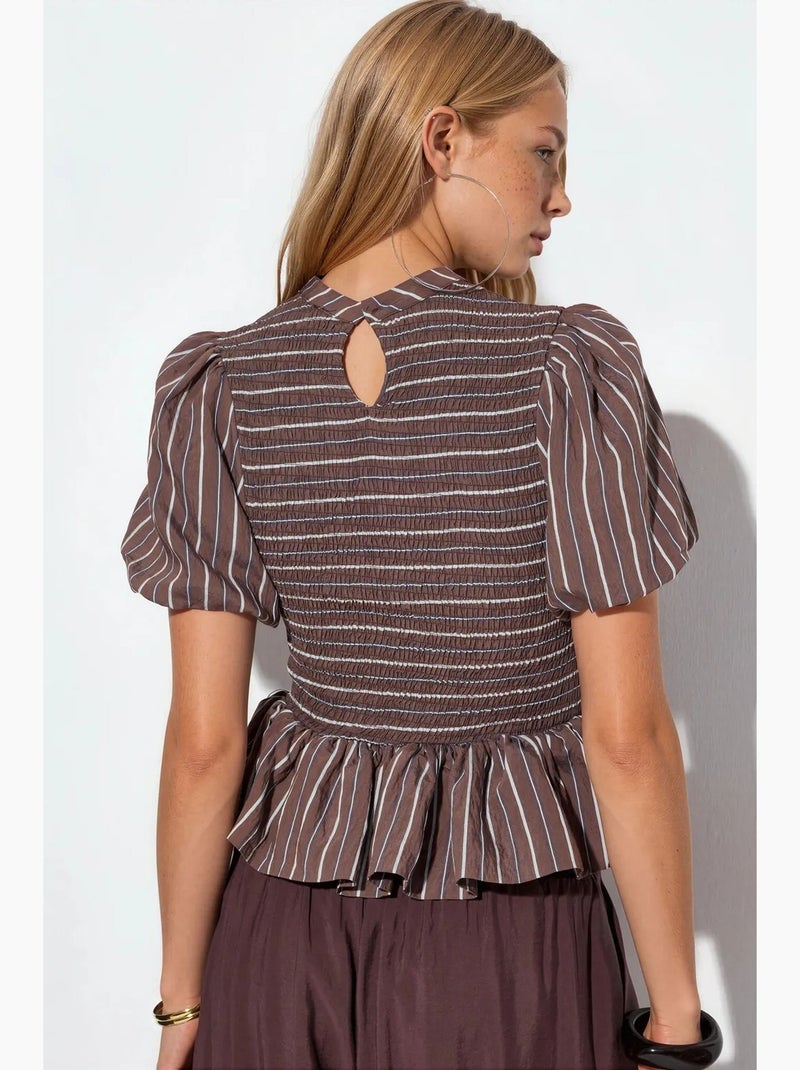 Blusa listrada texturizada com folho busem Castanho - Kiabi