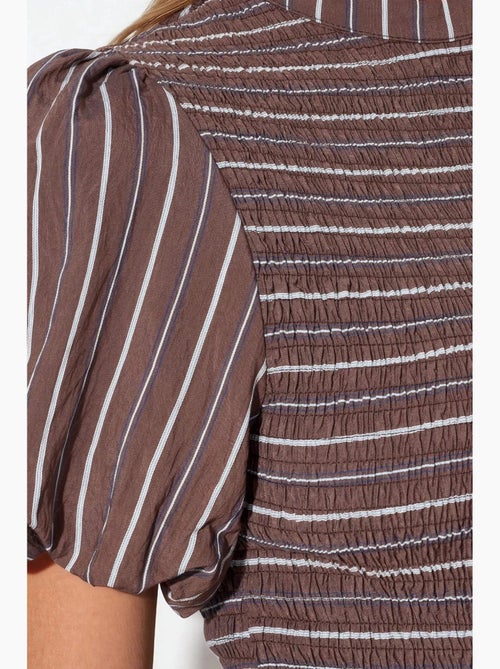 Blusa listrada texturizada com folho busem - Kiabi Blusa listrada texturizada com folho busem - Kiabi
