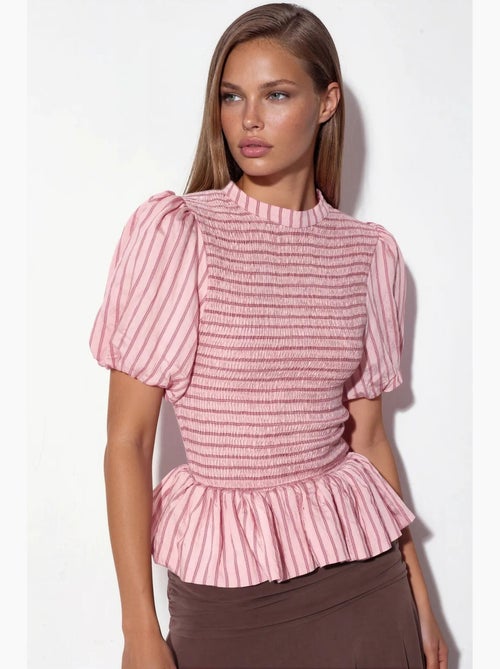 Blusa listrada texturizada com folho busem - Kiabi Blusa listrada texturizada com folho busem - Kiabi