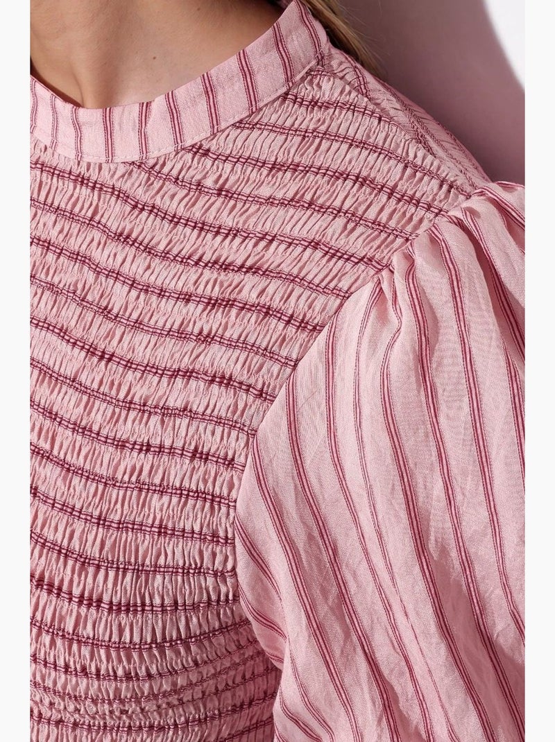 Blusa listrada texturizada com folho busem Rosa - Kiabi