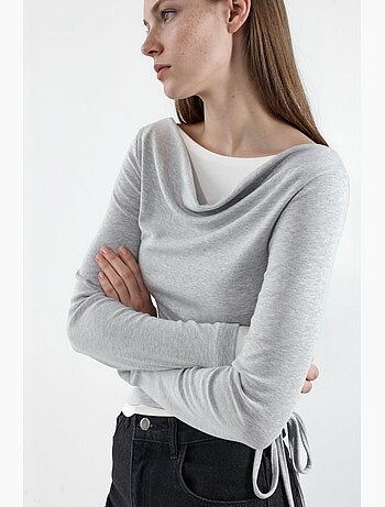 Blusa macia color block com gola drapeada hiccup