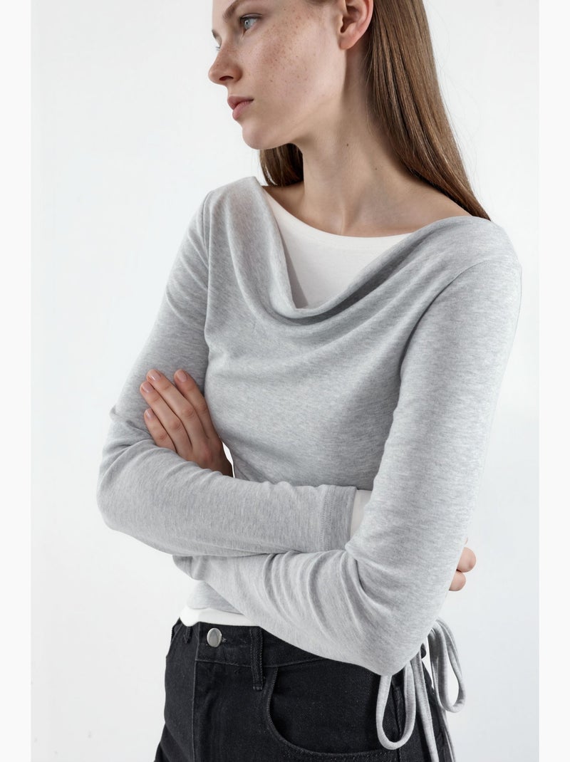Blusa macia color block com gola drapeada hiccup Cinza claro - Kiabi