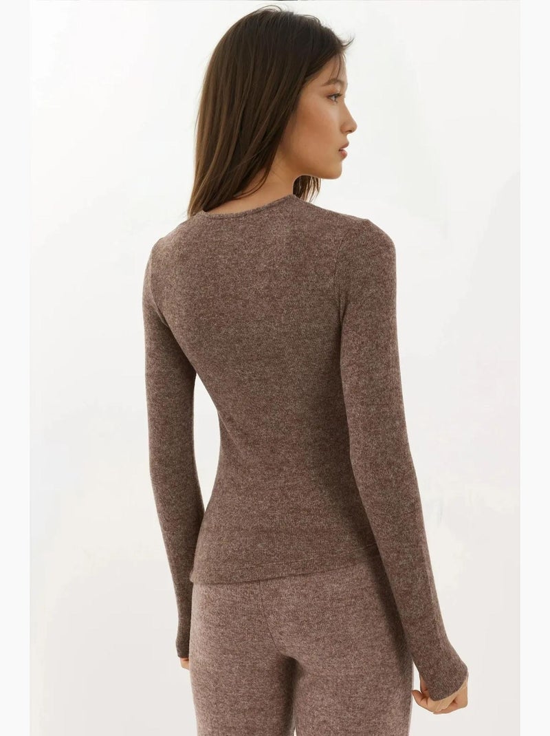 Blusa macia texturizada de manga comprida hiccup Castanho-claro - Kiabi