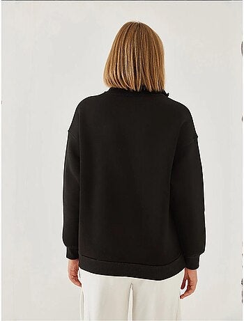 Blusa oversize escovada com gola alta e fecho bianco lucci