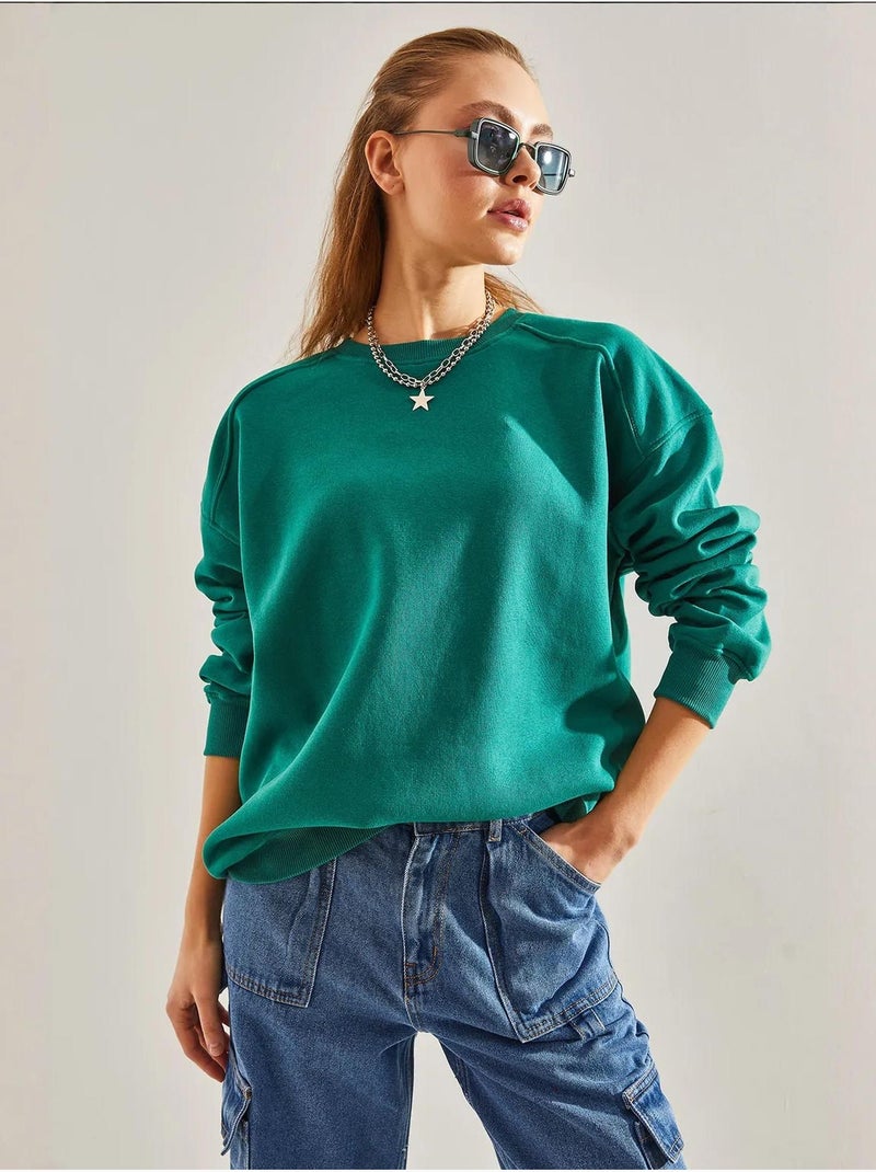 Blusa oversize escovada de três fios lucci Verde - Kiabi