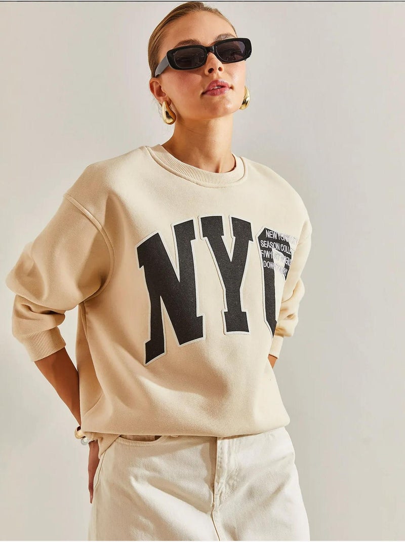 Blusa oversized com estampado escovado e três camadas lucci Bege-argila - Kiabi