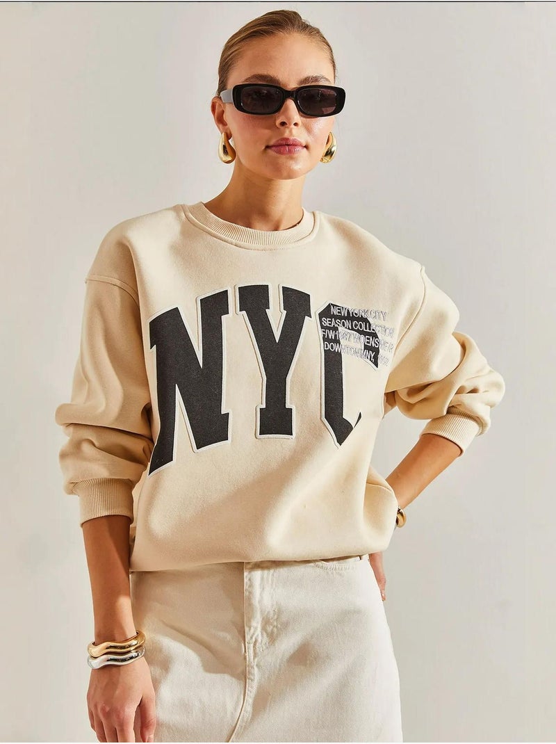 Blusa oversized com estampado escovado e três camadas lucci Bege-argila - Kiabi