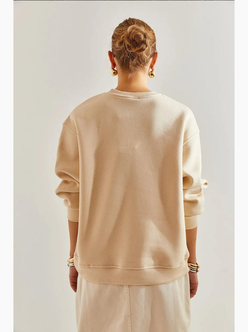 Blusa oversized com estampado escovado e três camadas lucci Bege-argila - Kiabi