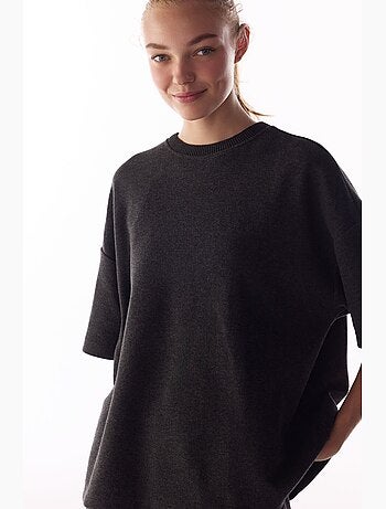 Blusa oversized de manga curta com padrão mesclado e quente penti