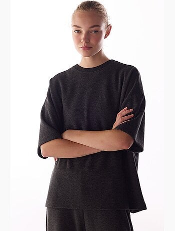 Blusa oversized de manga curta com padrão mesclado e quente penti