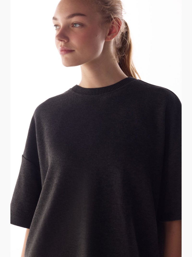 Blusa oversized de manga curta com padrão mesclado e quente penti Cinza-preto - Kiabi