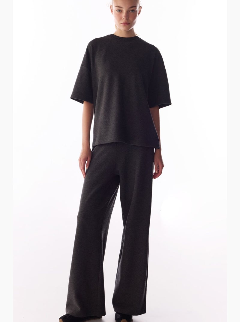 Blusa oversized de manga curta com padrão mesclado e quente penti Cinza-preto - Kiabi