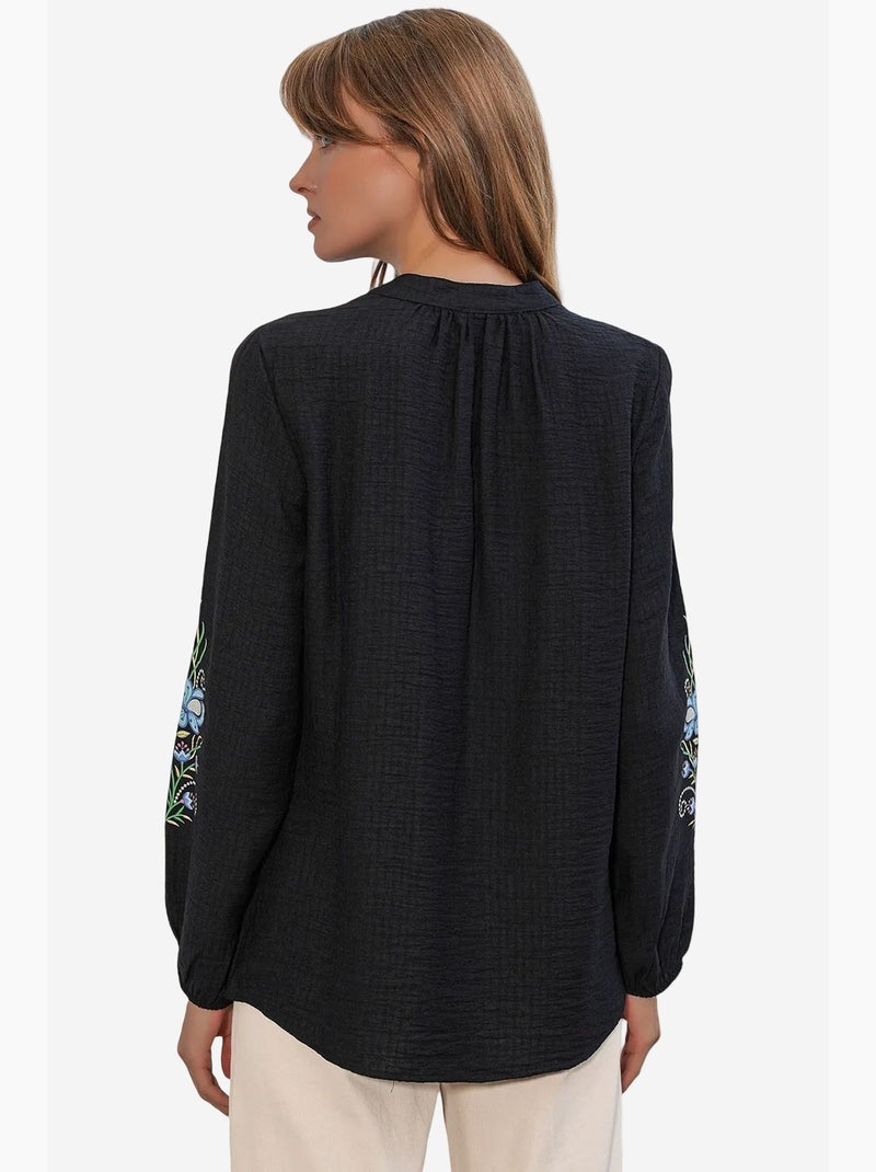 Blusa oversized em crepe bordado bdart Preto - Kiabi