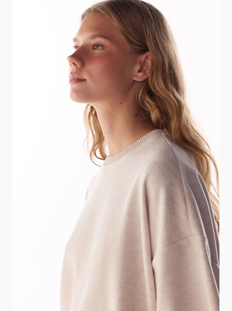 Blusa oversized melange de manga curta, quente penti Bege natural - Kiabi