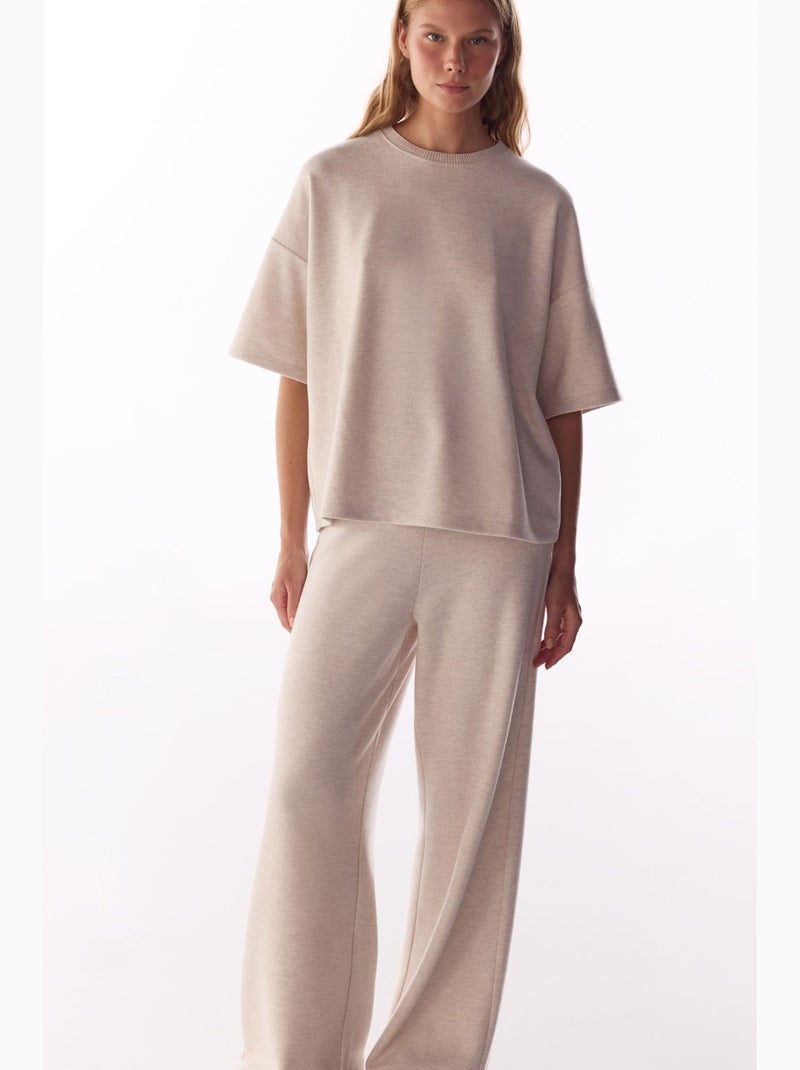 Blusa oversized melange de manga curta, quente penti Bege natural - Kiabi