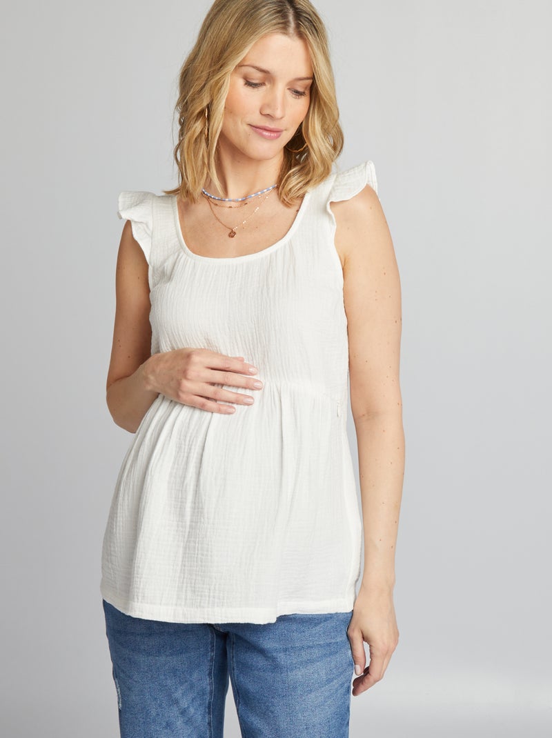 Blusa para amamentação em gaze de algodão Branco - Kiabi
