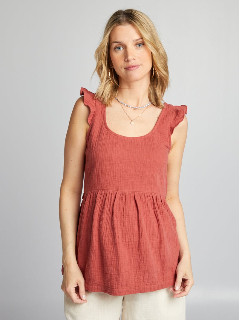 Blusa para amamentação em gaze de algodão ROXO - Kiabi