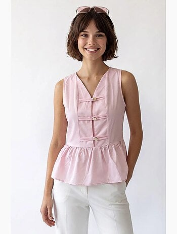 Blusa peplum em popelina sem mangas mixray