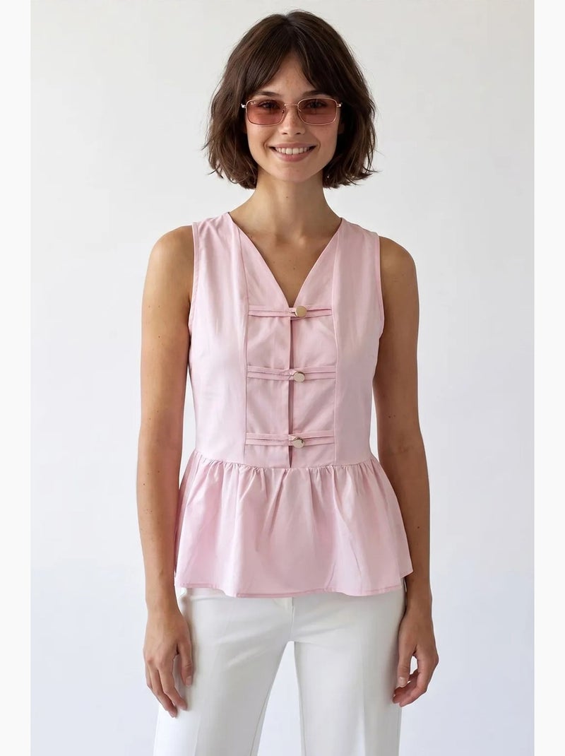 Blusa peplum em popelina sem mangas mixray Rosa doce - Kiabi