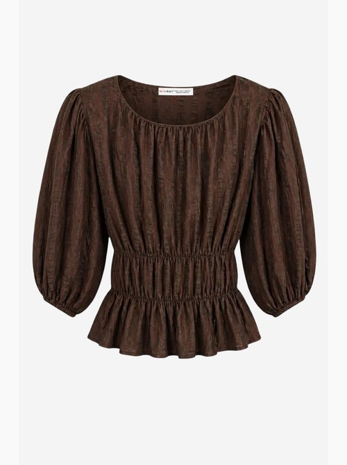 Blusa peplum texturada com decote em u e mangas três-quartos mixray - Kiabi