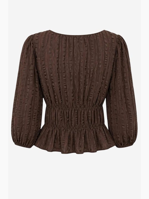Blusa peplum texturada com decote em u e mangas três-quartos mixray - Kiabi