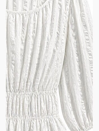 Blusa peplum texturada com decote em u e mangas três-quartos mixray