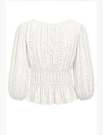 Blusa peplum texturada com decote em u e mangas três-quartos mixray