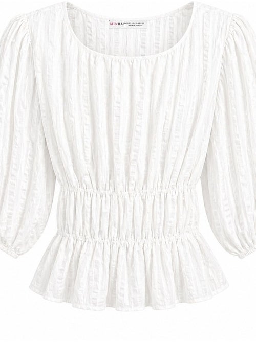 Blusa peplum texturada com decote em u e mangas três-quartos mixray - Kiabi